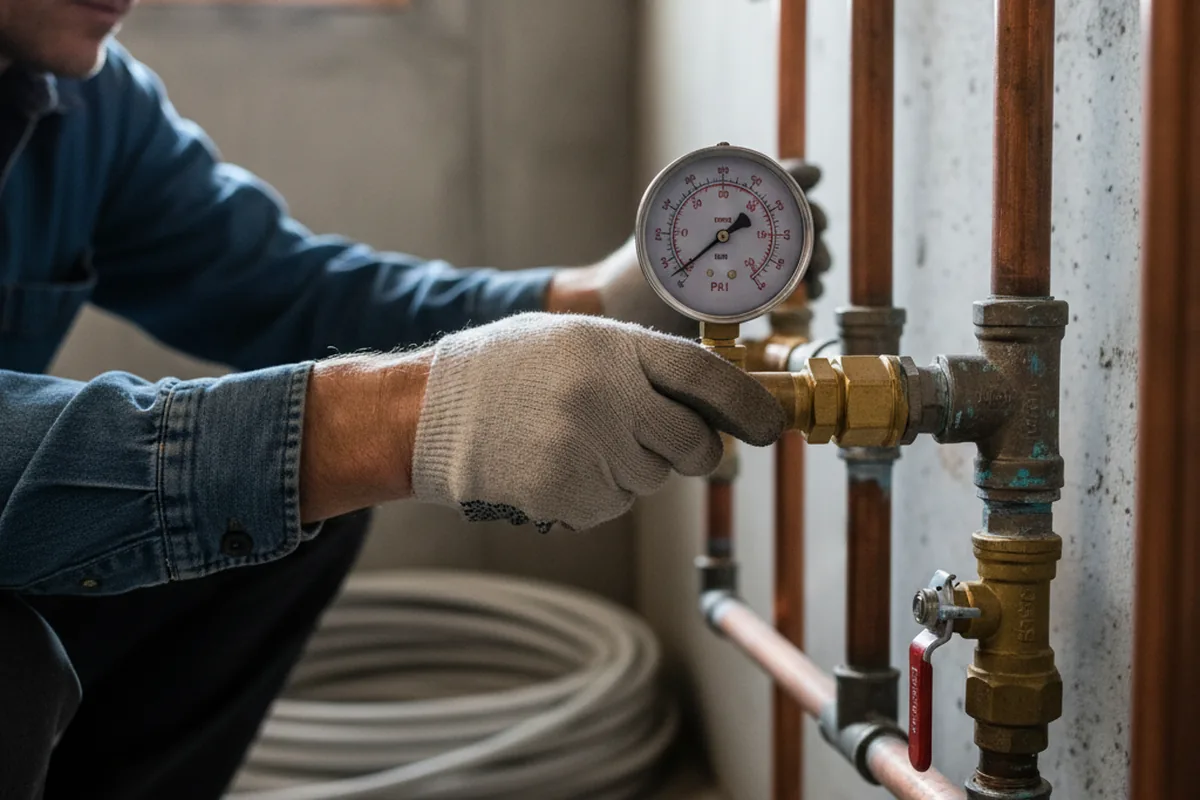 Pressure testing a repaired line during Water Line Repair in Chest Springs
